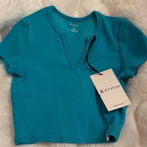 Teal Short Sleeve Ribbed Crop Top